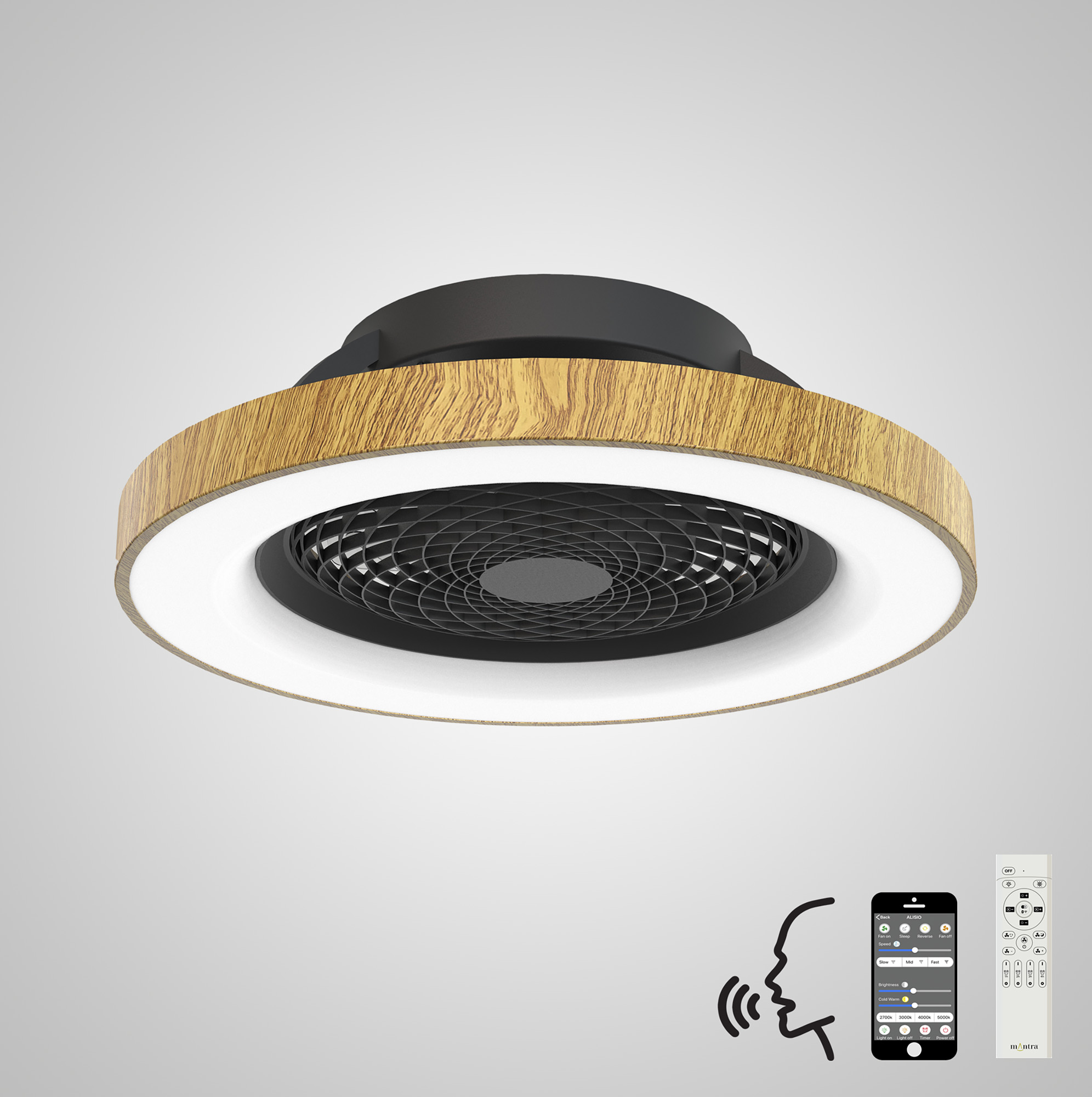 Tibet 70W LED Dimmable Ceiling Light & Fan, Remote / APP / Voice Controlled Wood Effect/Black M7127  Mantra Tibet